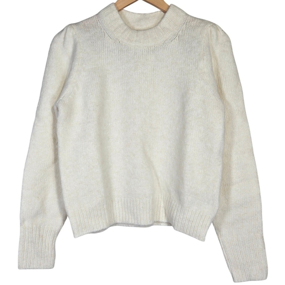 J Crew Ivory Brushed Alpaca Puff Sleeve Mock Neck Sweater Size S CF382